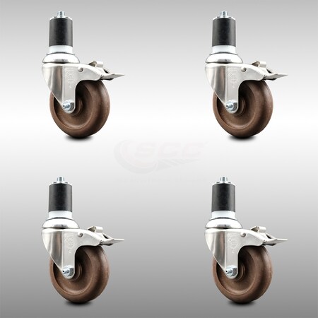 Service Caster 4 Inch 316SS High Temp Glass Filled Nylon 1-7/8 Inch Stem Caster Set Lock Brake SCC-SS316TTLEX20S414-GFNSHT-178-4